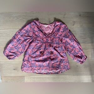 Pink chicken 100% cotton floral blouse - size medium